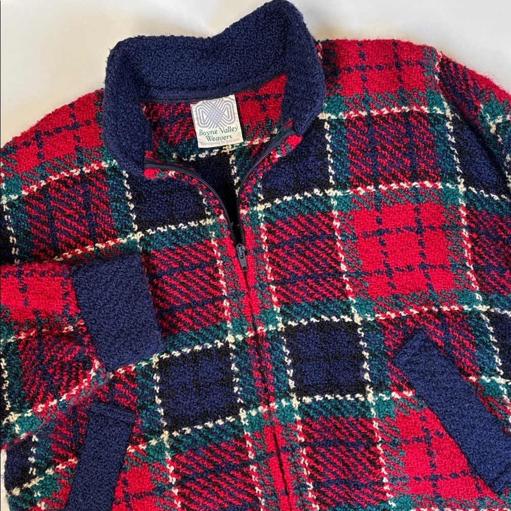 Vintage Boyne Valley Weavers Jacket Red Blue Plaid Wool Ireland 90s‎ Mens Small